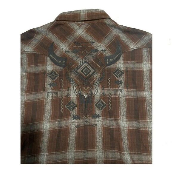 Ryan Michael Western Aztec Embroidered Long Sleeve Brown Snap Button Men’s XL - Picture 8 of 9
